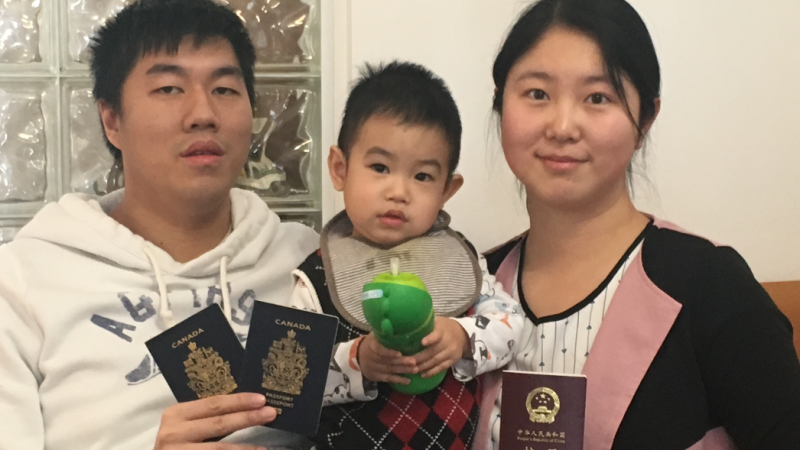 Emma Chen, her husband and child, seen on Sunday, Feb. 9, 2020 in London, Ont., won't be able to go on a cruise because Emma has a Chinese passport. (Brent Lale / CTV London)