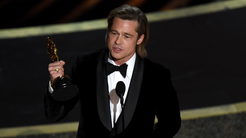Brad Pitt accepts the award for best performance by an actor in a supporting role for "Once Upon a Time in Hollywood" at the Oscars on Sunday, Feb. 9, 2020, at the Dolby Theatre in Los Angeles. (AP Photo/Chris Pizzello)