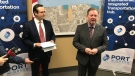Windsor-Tecumseh MP Irek Kusmierczyk and Steve Salmons, CEO of Windsor Port Authority, in Windsor, on Tuesday, Feb. 11, 2020. (Rich Garton / CTV Windsor)