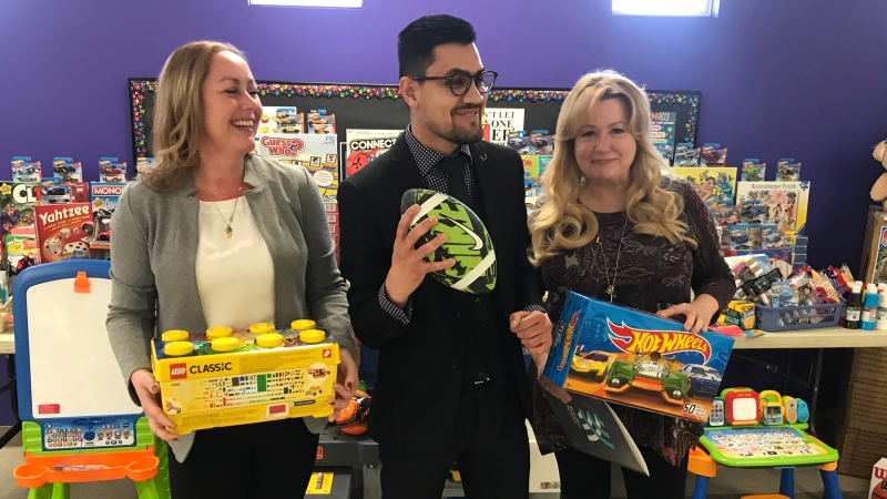 Sam Sinjari donates hundreds of Toys to the Children's Aid Society and the Big Brothers, Big Sisters on Feb. 12, 2020. (Rich Garton / CTV Windsor)