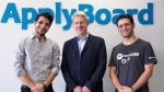Two of Applyboard's founders pose with Jo Johnson after his appointment to the company's advisory board in 2020. (Submitted)
