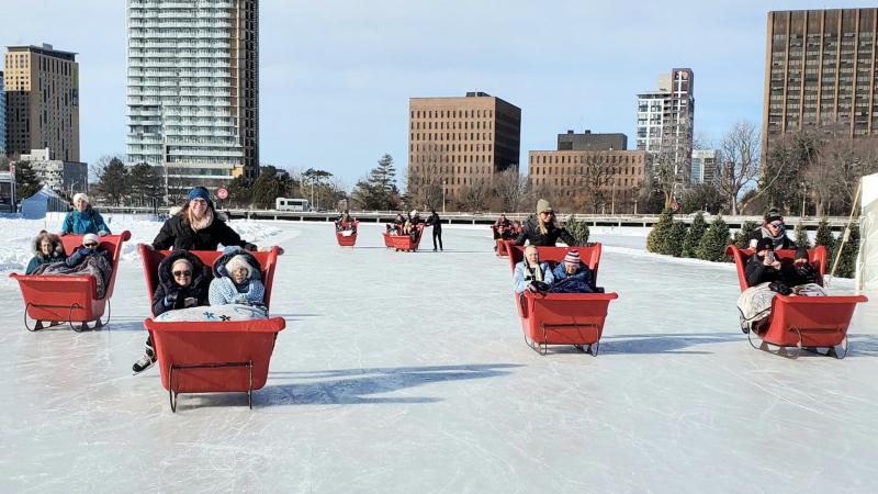 Seniors from Stirling Park Retirement Community took a spin on the Rideau Canal Skateway in sleighs.