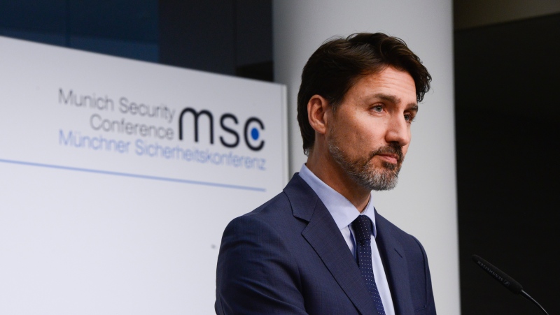 Prime Minister Justin Trudeau holds a closing press conference following the Munich Security Conference, in Munich, Germany, Friday, Feb. 14, 2020. (THE CANADIAN PRESS / Sean Kilpatrick)