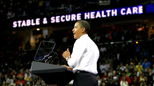 U.S. President Barack Obama speaks at a rally on health care reform in College Park, Md., on Thursday, Sept. 17, 2009. (AP / Charles Dharapak)