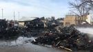 Little is left of the Thorndale Community Centre following a fire on Monday, Feb. 24, 2020. (Brent Lale / CTV London) 