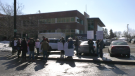 A protest over Pontiac Hospital birthing unit closing for six months due to staffing shortages takes place on Monday, Feb. 24, 2020. (Claudia Cautillo/CTV News Ottawa)