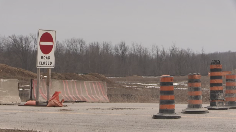 Wilton Grove Road in London, Ont. is closed as of Monday, Feb. 24, 2020. (Brian Snider / CTV London)
