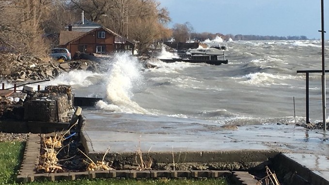 Waves are shown along Erie Shore Drive. (Chris Campbell/CTV Windsor)