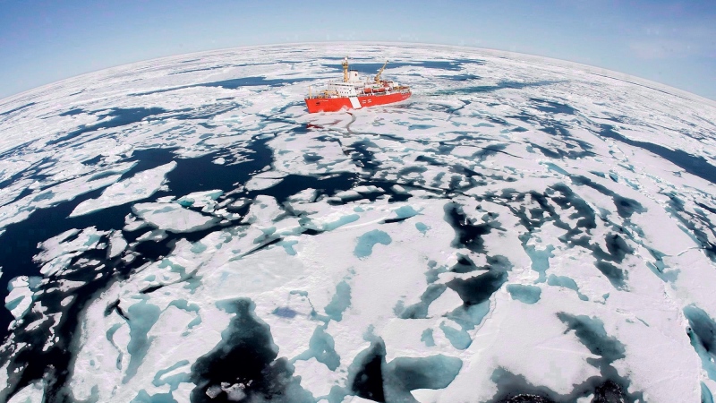 The Canadian Coast Guard icebreaker Louis S. St-Laurent makes its way through the ice in Baffin Bay, Thursday, July 10, 2008. THE CANADIAN PRESS/Jonathan Hayward