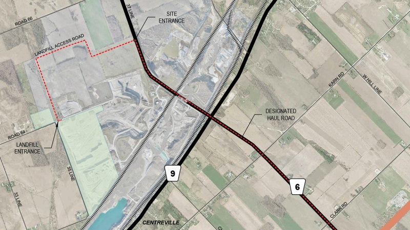 The area highlighted in green on the map shows the landfill in Zorra Township, Ont. proposed by Walker Environmental.