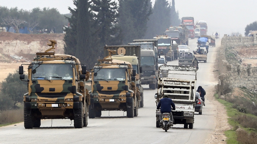 Turkish military convoy moves in the east of Idlib
