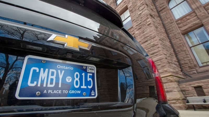 One of Ontario Premier Doug Ford's vehicles sits parked at the Ontario Legislature sporting a new licence plate in Toronto on Thursday February 20, 2020. THE CANADIAN PRESS/Frank Gunn