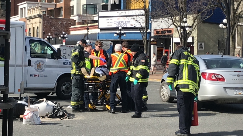 The intersection of Yates Street and Blanshard Street remained closed to traffic at 1 p.m. (CTV News)