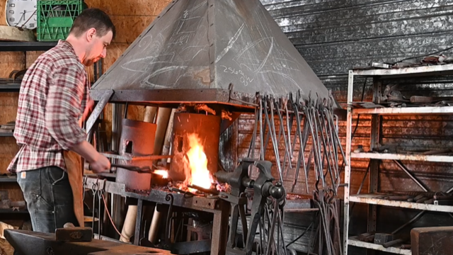 Blacksmith Jeff Helmes at his forge. (Joel Haslam / CTV News Ottawa)