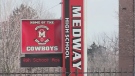 The sign for Medway High School in Arva, Ont. is seen Wednesday, March 4, 2020. (Reta Ismail / CTV London)