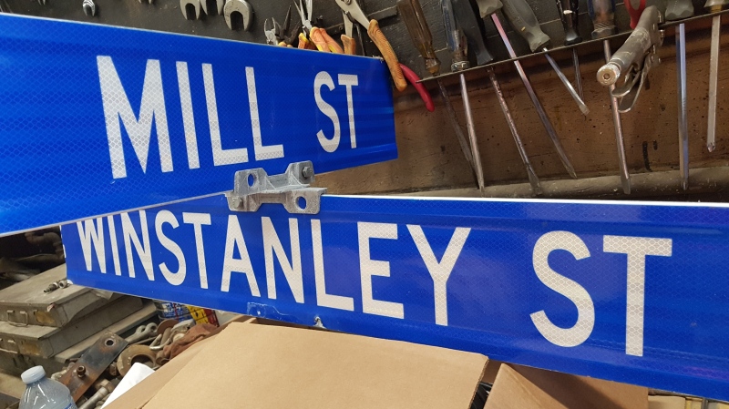 Police are looking for signs like this one after seven were stolen from Monkton, Ont. intersection between Feb. 29 and March 2, 3030. (@OPP_WR / Twitter)