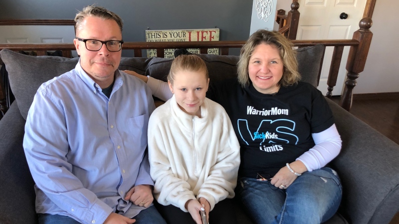 Maia Davies and her parents in Belle RIver, Ont., on Thursday, March , 2020. (Melanie Borrelli / CTV Windsor)