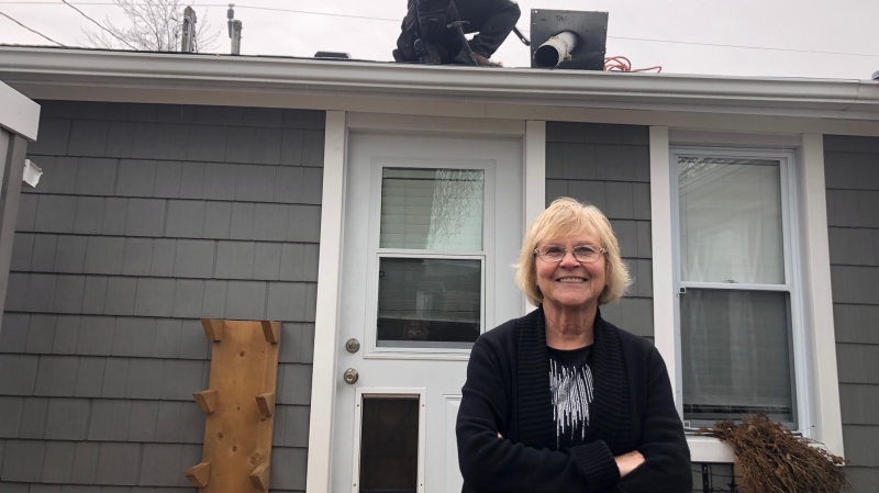 Bonnie Bigras, owner of DS60 Roofing and Siding at a job in Lakeshore, Ont., on Tuesday, March 3, 2020. (Melanie Borrelli / CTV Windsor)