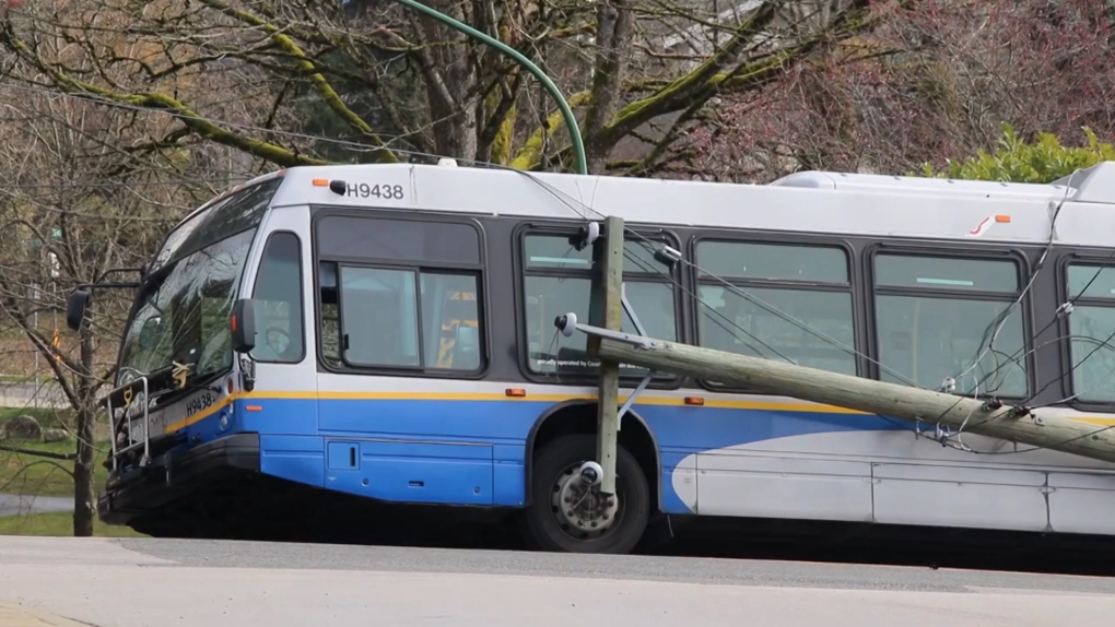 TransLink bus collides with pole