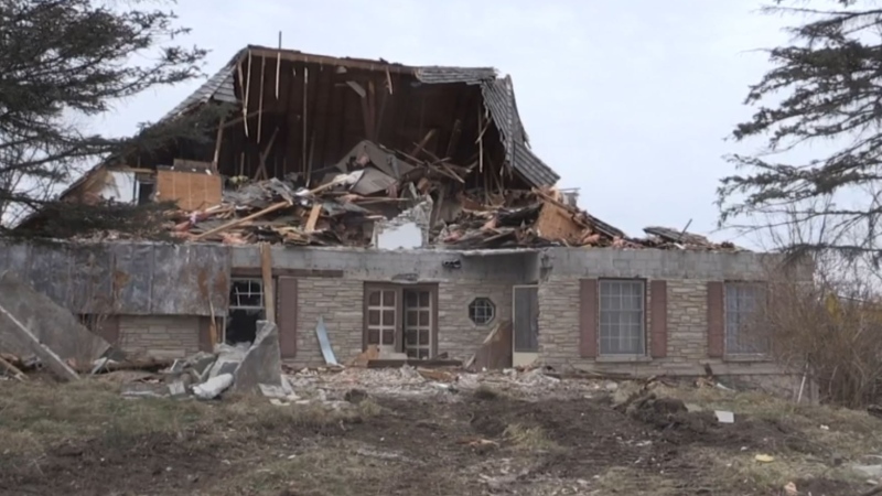 The so-called 'Nazi house' west of London, Ont. is being demolished Monday, March 9, 2020. (Daryl Newcombe / CTV London)