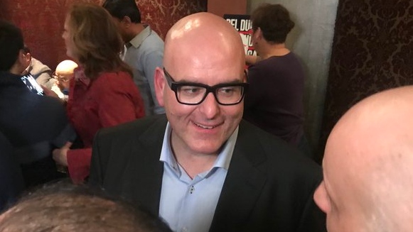 Steven Del Duca makes his first post-leadership convention stop in Windsor to thank supporters at Mazaar Restaurant on March 9, 2020. (Rich Garton / CTV Windsor)