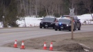 OPP work at the scene where a pedestrian was struck in a hit-and-run collision near Wingham, Ont. on Wednesday, March 11, 2020. (Scott Miller / CTV London)