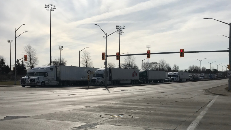 Huron Church Road between College Avenue and Tecumseh Road experienced significant traffic delays on Monday, March 16, 2020 due to delays at the Ambassador Bridge. (Sijia Liu/CTV Windsor)