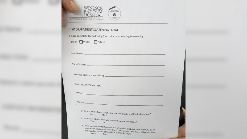Windsor Regional Hospital is forcing all guests to fill out a COVID-19 screening form as part of its measures to protect against the spread of the virus. The new screening began on March 17, 2020. (Bob Bellacicco/CTV Windsor)
