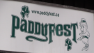 A sign for the Listowel Kinsmen's Paddyfest event is seen in Listowel, Ont. on Wednesday, March 18, 2020. (Scott Miller / CTV London)