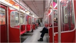 A commuter shows a mostly empty TTC train during rush hour Friday morning. (Twitter/@peterdwhitmore)

