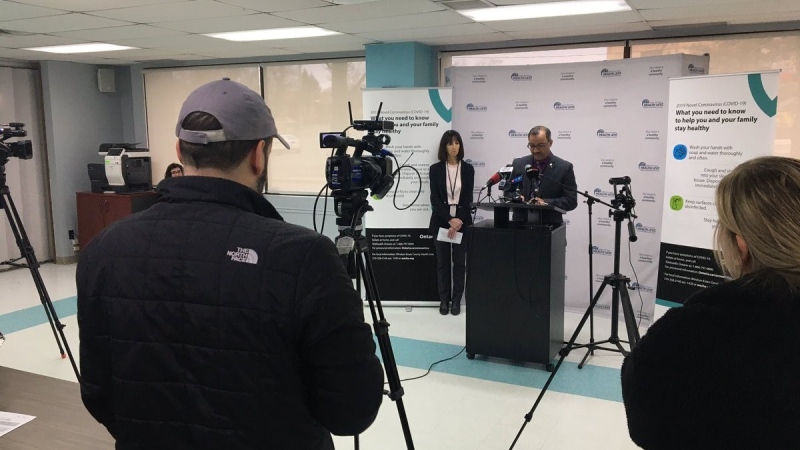 Dr. Wajid Ahmed speaks at the daily briefing on Saturday, March 21, 2020 about the positive case of COVID-19 in Windsor.
(Ricardo Veneza / CTV Windsor) 