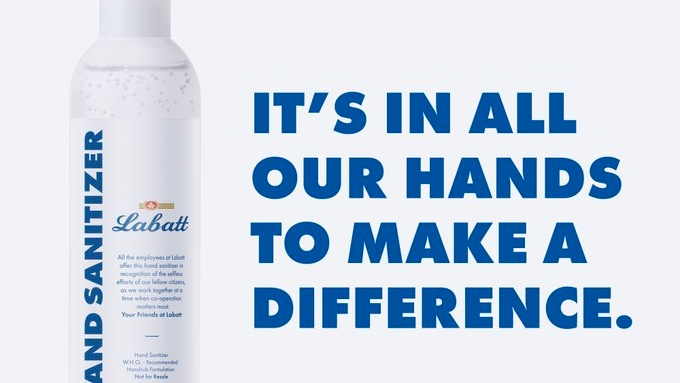 Labatt Hand Sanitizer (Source: @LabattBreweries)