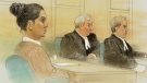 Nicola Puddicombe is seen during court proceedings in this artist's rendition for CTV News, Thursday, Sept. 24, 2009.