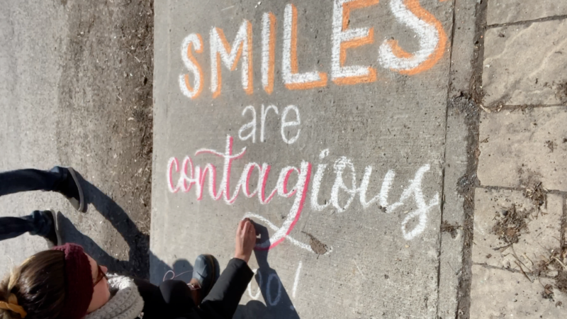 Becca Courtice has been using her talents in calligraphy to write messages of positivity in chalk on the sidewalks of New Edinburgh. (Photo courtesy of Becca Courtice, The Happy Ever Crafter)