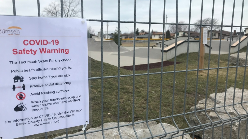 Tecumseh skate park is closed due to the COVID-19 pandemic in Tecumseh, Ont., on Tuesday, March 24, 2020. (Angelo Aversa / CTV Windsor)