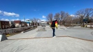 Skateboarders at McNab Park in Ottawa ignore city by-laws that the skate park is closed. April 01, 2020. (Tyler Fleming / CTV News Ottawa)