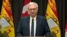 New Brunswick Premier Blaine Higgs provides an update on COVID-19 during a news conference in Fredericton on April 2, 2020.
