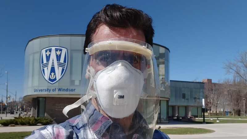 Hamed Kamari and researchers at the University of Windsor’s Faculty of Engineering have designed an innovative face shield in Windsor, Ont., on Friday, April 3, 2020. (Courtesy Hamed Kamari)