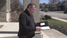 Blair Wetzel discusses is frozen pension funds in London, Ont., Friday, April 3, 2020. (Bryan BIcknell / CTV London)