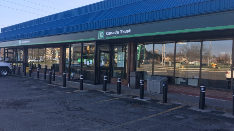 The TD branch at Ernest and Bradley Avenues is seen in London, Ont. on Saturday, April 4, 2020.
(Brent Lale / CTV London) 