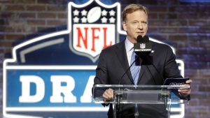 In this April 25, 2019, file photo, NFL Commissioner Roger Goodell speaks ahead of the first round at the NFL football draft in Nashville, Tenn. In a memo sent to the 32 teams Monday, April 6, 2020, and obtained by The Associated Press, NFL Commissioner Roger Goodell outlined procedures for the April 23-25 draft. The guidelines include no group gatherings. (AP Photo/Steve Helber, FIle)
