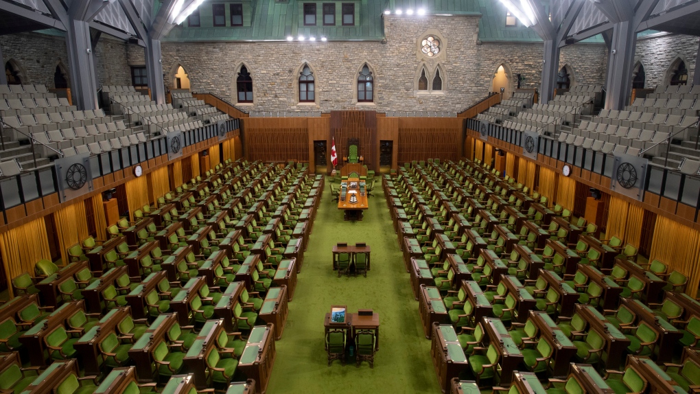 The House of Commons chamber is seen empty