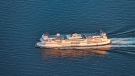 A BC Ferries vessel is seen from the air in 2019. (Pete Cline / CTV News Vancouver)