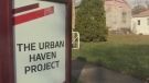 A sign for the Urban Haven Project is seen in London, Ont. on Monday, April 13, 2020. (Brent Lale / CTV London)
