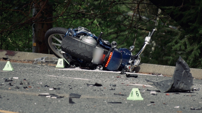 A motorcyclist was rushed to hospital for treatment of life-threatening injuries following a crash with a vehicle in Nanaimo: April 13, 2020 (CTV News)