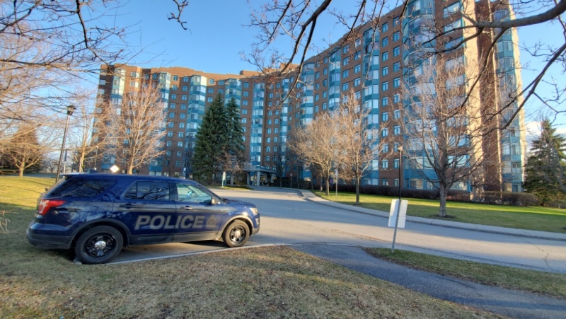 Homicide detectives are investigating after a 90-year-old man was found dead inside a Grenon Avenue apartment Tuesday, April 14, 2020. (Jeff McDonald / CTV News Ottawa)