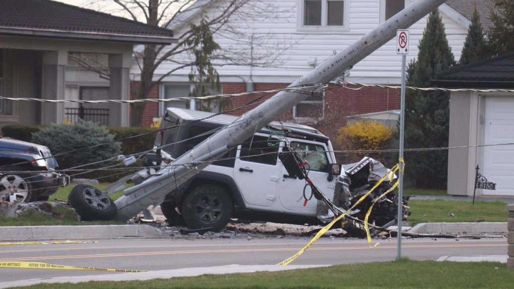 Vehicle hits pole
