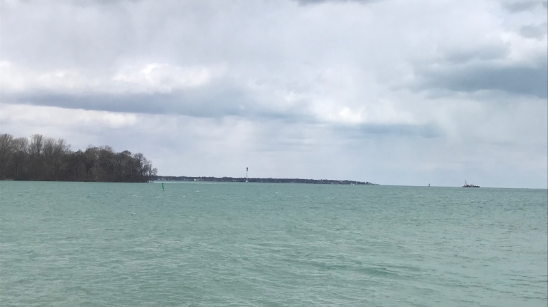A tanker carrying diesel fuel ran aground off the U.S. coastline, northeast of Peche Island, Tuesday, April 14, 2020. (Angelo Aversa / CTV Windsor) 