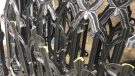 Broken pieces of a wrought-iron fence believed to have been targeted by thieves in London, Ont. are seen on Tuesday, April 14, 2020. (Bryan Bicknell / CTV London)
