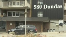 The high rise apartment at 580 Dundas Street in London, Ont. is seen Thursday, April 16, 2020. (Daryl Newcombe / CTV London)